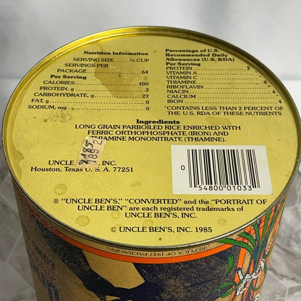 Vintage 1985 Uncle Ben’s Converted Rice Tin 64oz – Replica of 1947 Packaging - Picture 4 of 10
